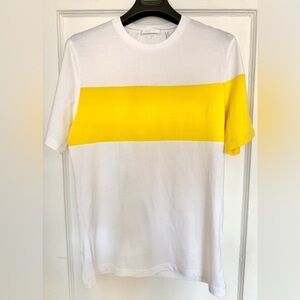 Helmut Lang White Tee with Bold Yellow Chest Panel